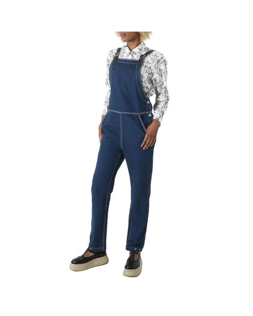 Burberry Blue Contrast-stitch Denim Jumpsuit