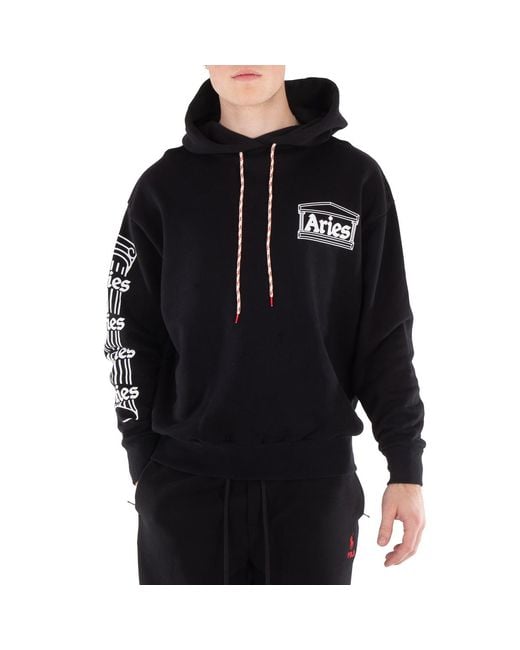 Aries Black Column Cotton Hoodie for men