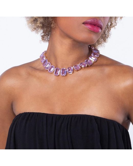 Swarovski Pink Tone Plated Millenia Tennis Necklace