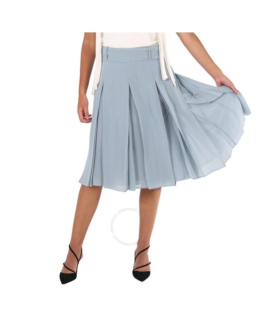 Burberry Blue Waist Pleated Georgette Skirt