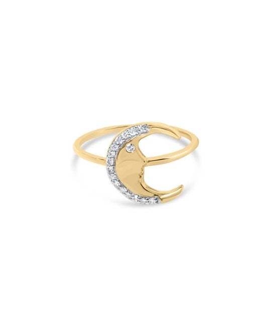 Haus of Brilliance Metallic 10K 1/10 Cttw Diamond Crescent Moon Ring (I-J Color, I1-I2 Clarity)