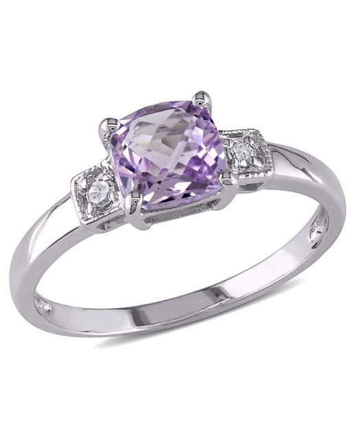 Amour Metallic Cushion Cut Amethyst And Diamond Accent Ring