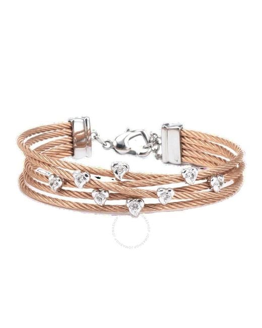 Charriol Pink Alia Stainless Steel Rose Gold Pvd Cable Bracelet