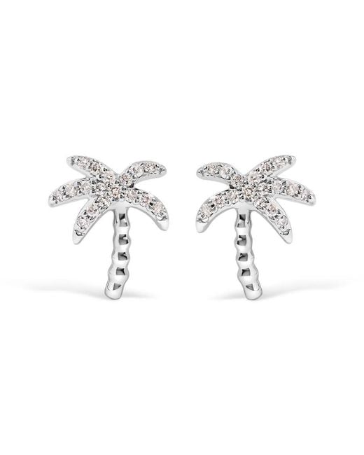 Haus of Brilliance Metallic 10K 1/10 Cttw Diamond Encrusted Palm Tree Stud Earrings (H-I Color, I1-I2 Clarity)