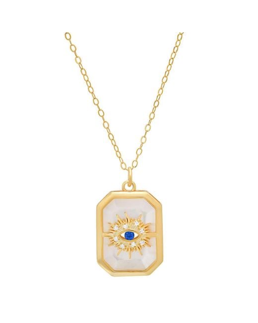 Kylie Harper Metallic 14K Over Mother Of Pearl & Cz Evil Eye Medallion Pendant