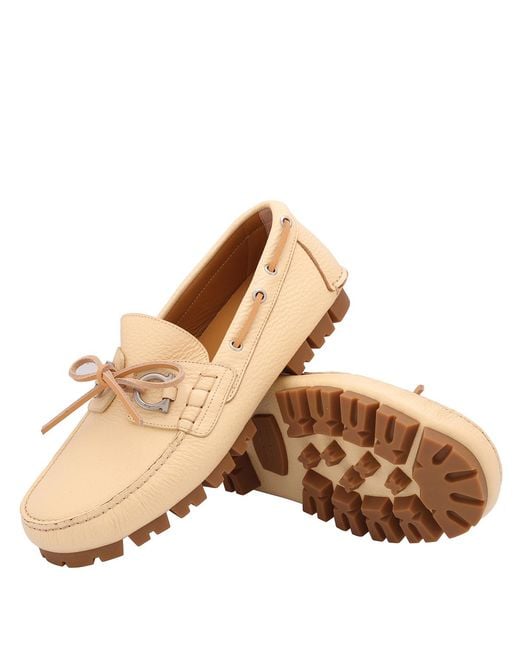 Ferragamo Natural Giosue Gancini Leather Sailor Moccasin for men