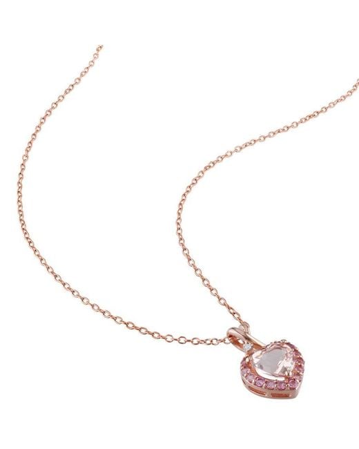 Amour Pink Morganite, Tourmaline And Diamond Heart Halo Pendant With Chain