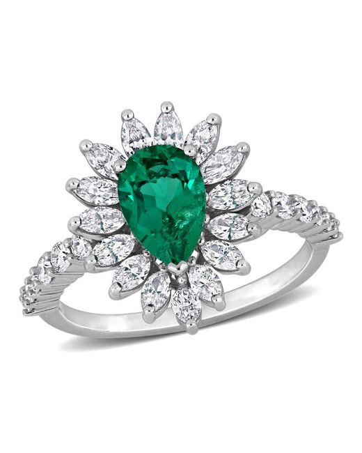 Created Forever Green 1Ct Tgw Pear-Shaped Created Emerald And 1 1/5Ct Tw Marquise And Round-Cut Lab-Grown Diamond Ring