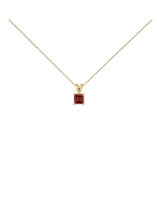 Haus of Brilliance Metallic 14K 5X5 Mm Square Shaped Garnet Solitaire Pendant Necklace