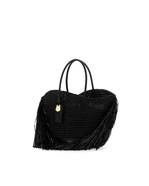 Ferragamo Black Raffia And Leather Big Shopping Bag