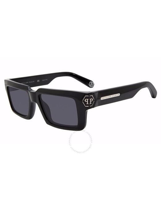 Philipp Plein Black Dark Grey Rectangular Sunglasses Spp044m 0700 53 for men