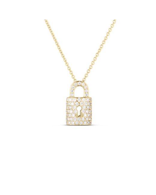 Roberto Coin Metallic 18K Tiny Treasures Diamond Lock Necklace