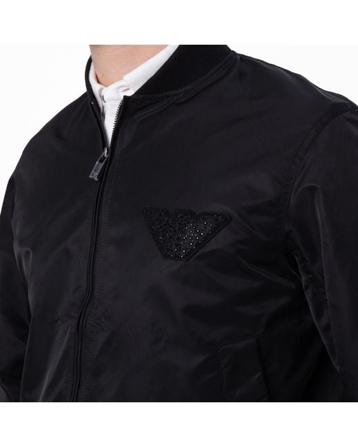 Emporio Armani Black Stoned Logo Design Blouson Jacket for men