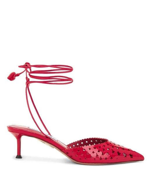 Aquazzura Red Amourose 50 Leather Pumps