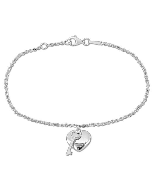 Amour Metallic Heart & Key Charm Bracelet With Lobster Clasp