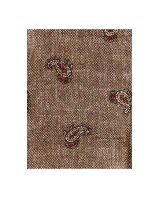 Brunello Cucinelli Brown Sand Linen Silk Paisley Pocketsquare, One Size for men