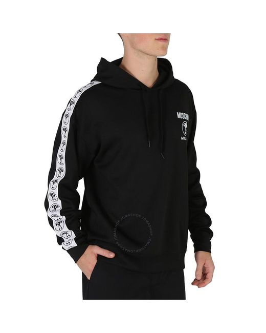 Moschino Black Fantasy Print Logo Tape Technical Strech Fleece Sweatshirt for men