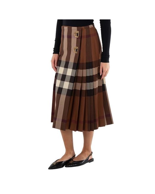Burberry Brown Dark Birch Winifred Check Skirt, Brand Size 6 (Us