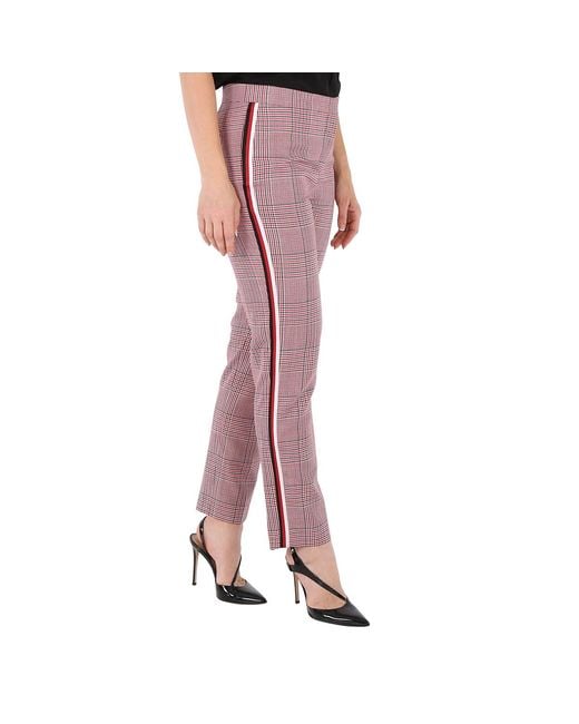 Burberry Pink Ladies Side Stripe Houndstooth Check Wool Tailored Trousers, Brand Size 6 (Us