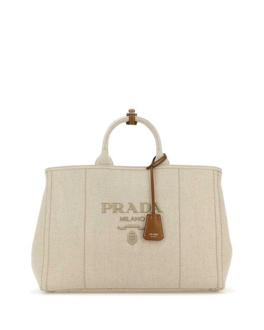 Prada Natural Sand Canvas Extra Large Jardinire Shopping Bag for men