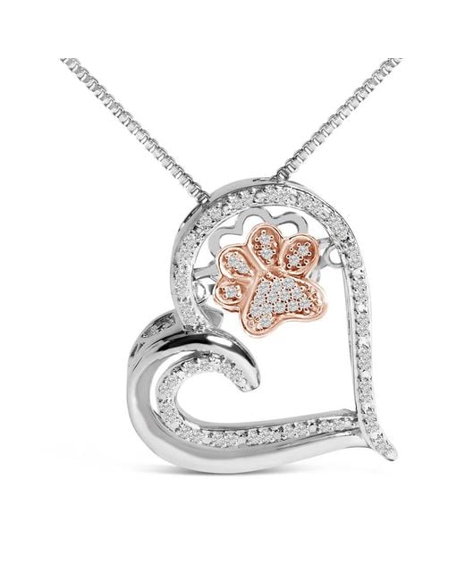 Haus of Brilliance Metallic 14K Rose Plated Sterling 1/10 Cttw Diamond Paw & Heart Pendant Necklace