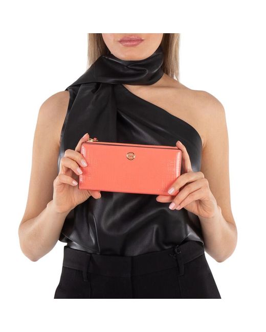Tory Burch Pink Coral Crush Patent Leather Robinson Zip Wallet
