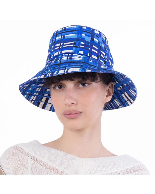 Ferragamo Blue Plaid Cotton Bucket Hat for men