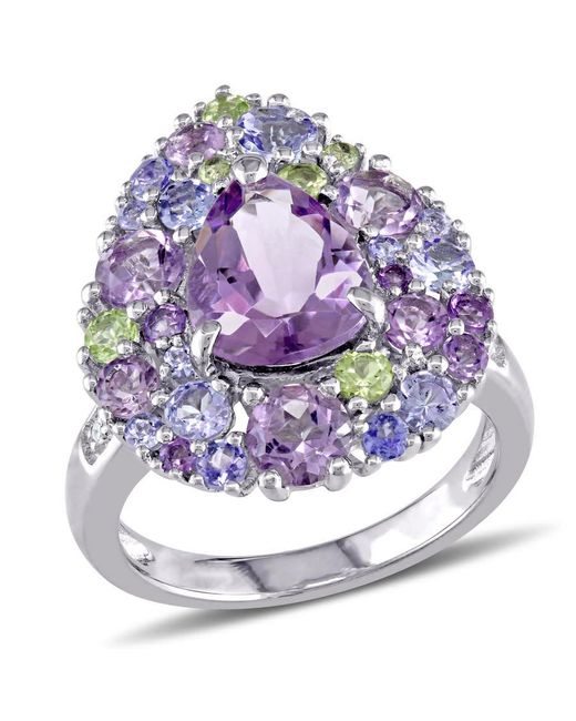 Amour Blue 4 1/2 Ct Tgw Tanzanite, Rose De France, Peridot And Amethyst Pear-Shape Cluster Cocktail Ring for men