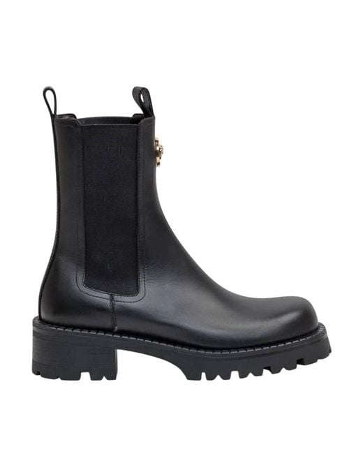 Versace Black La Medusa Embossed Logo Leather Boots, Brand Size 36 Us