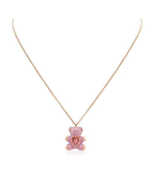 Swarovski Metallic Rose-Tone Plated Teddy Pendant Necklace