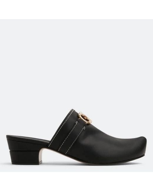 Ferragamo Black Phobos Leather Gancini Mules