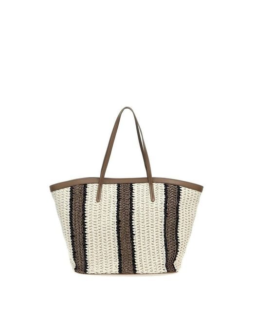 Brunello Cucinelli Multicolor Striped Woven Tote Bag