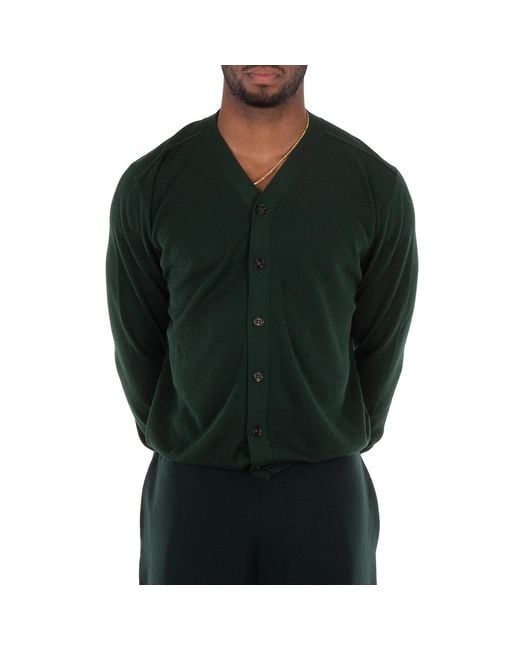 Burberry Green Relaxed Fit Wool V-Neck Cardigan for men