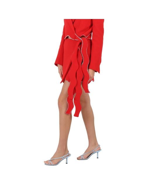 Mach & Mach Red Crystal Trimmed Wavy Wool Mini Skirt