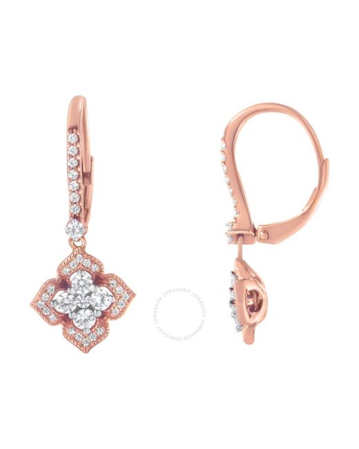 Haus of Brilliance Pink 10K Rose 3/4 Cttw Diamond Flower Drop Dangle Earring (I-J Color, I1-I2 Clarity)