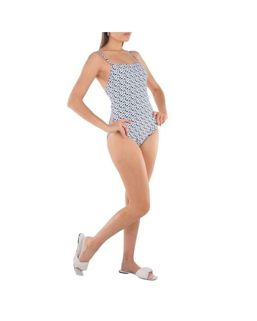 Burberry Blue Tb Monogram Print One-Piece Swimsuit