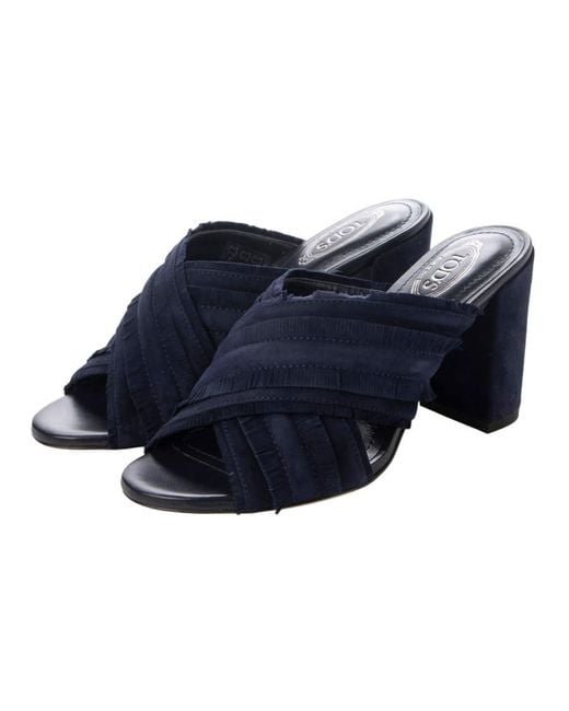 Tod's Blue Tod's Fringed Heel Mules