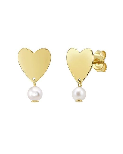 Tresorra Metallic 14K Heart And Pearl Drop Stud Earrings