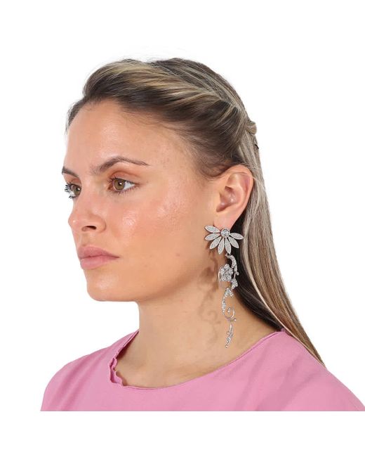 Burberry White Crystal Half-daisy Drop Earring And Stud Set