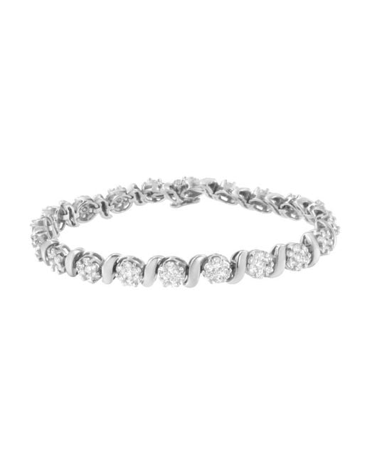 Haus of Brilliance Metallic 14k White Gold 5 1/4 Cttw Diamond S-link Floral Cluster Tennis Bracelet