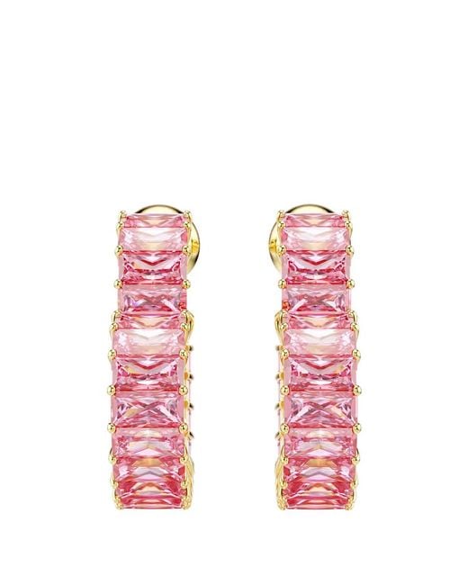 Swarovski Pink Matrix Baguette Cut Heart Hoop Earrings