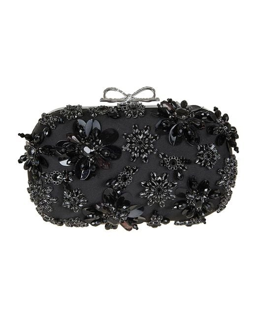 Self-Portrait Black Self-Portrait Satin Floral Crystal Clutch Bag