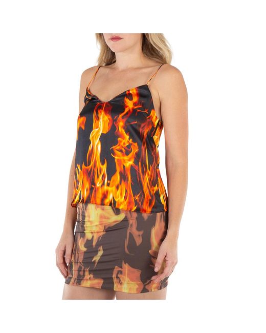 Vetements Orange Ladies Fire Print Slip Top