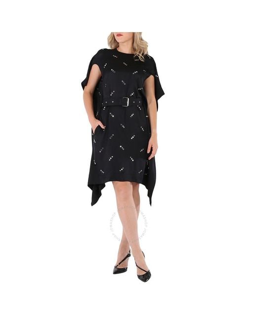 Burberry Black Antonina Embellished Asymmetric Belted Silk Dress