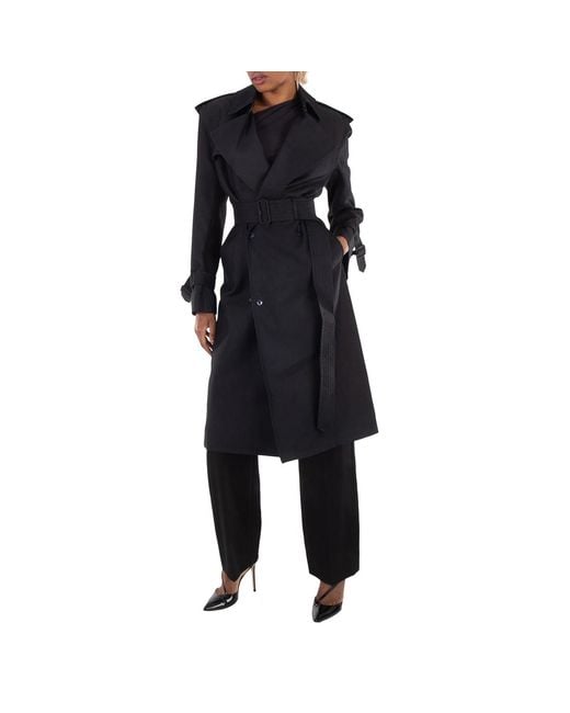 Burberry Black Silk Blend Double-Breasted Trench Coat, Brand Size 10 (Us
