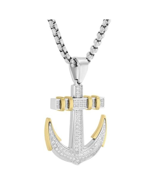 Robert Alton Metallic 3/8Ctw Diamond Stainless Steel Finish Anchor Pendant for men
