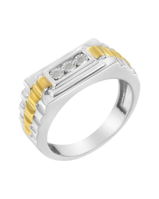 Haus of Brilliance Metallic 10k Yellow Gold Plated .925 Sterling Silver Diamond Accent Miracle-set 3 Stone Ridged B for men