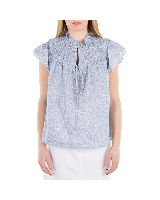 Polo Ralph Lauren Blue Floral-Print Ruffle Collar Blouse
