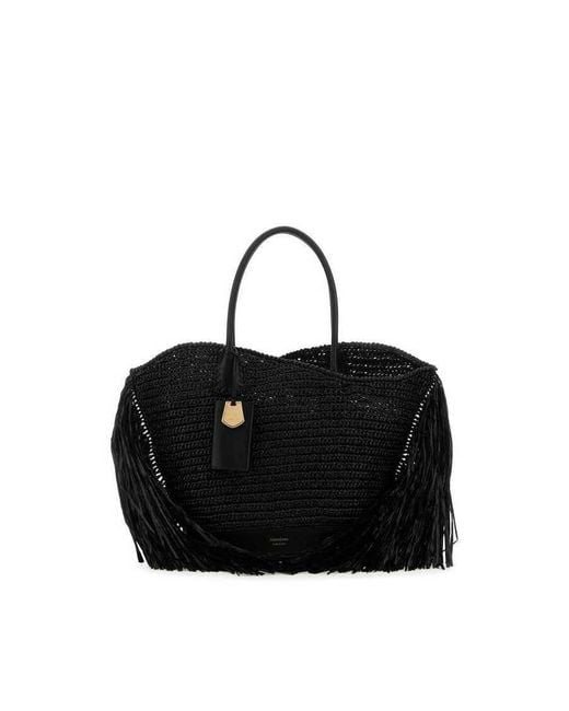 Ferragamo Black Raffia And Leather Big Shopping Bag