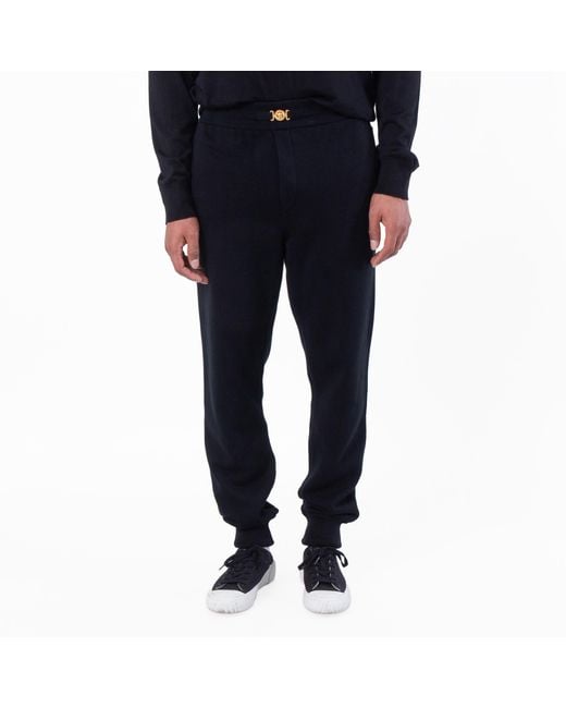 Versace Blue Cashmere-Blend Knit Sweatpants for men